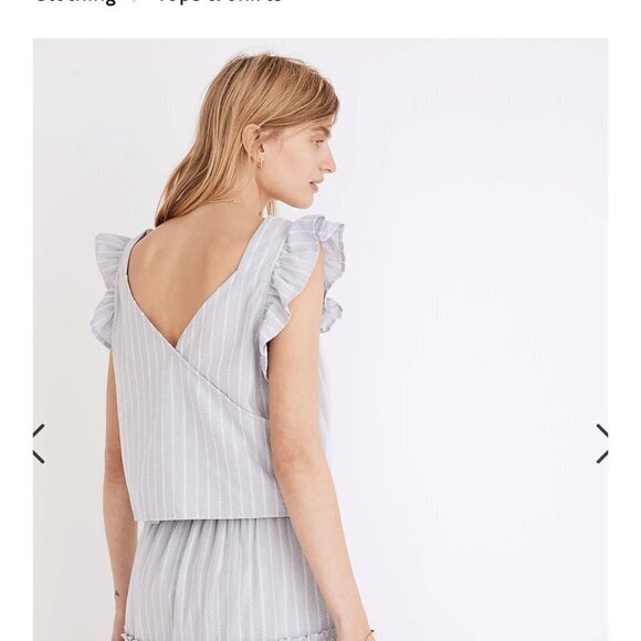 Madewell Striped Flutter-Sleeve Cross-Back Top Sweet Square-neck front Size M - Picture 2 of 9